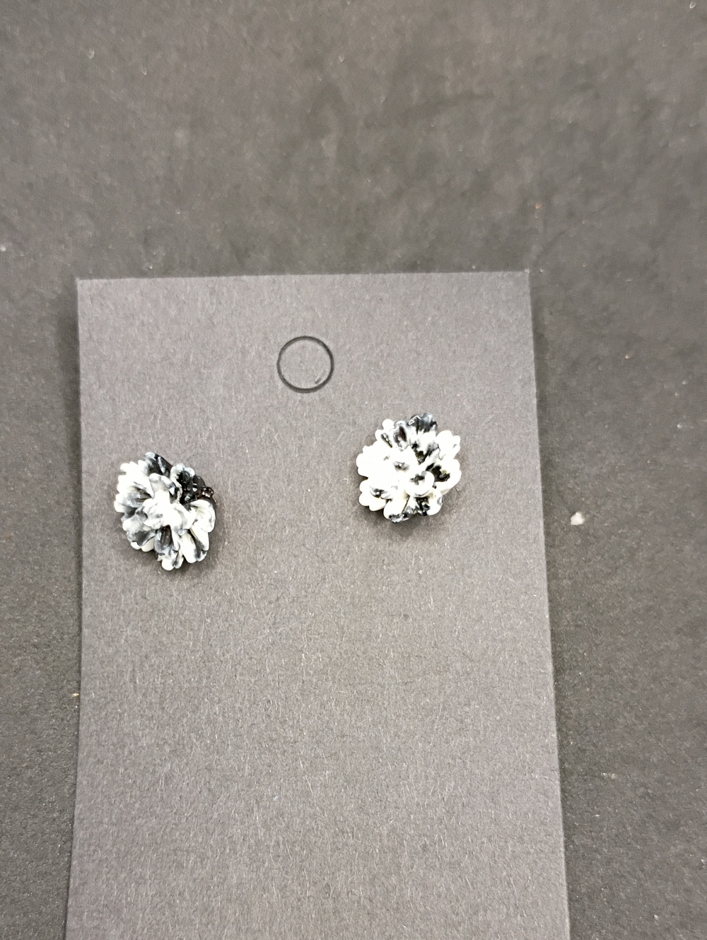 Black and White Floral Stud Earrings